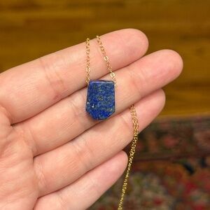 Gold Chain Necklace with Blue Lapis Lazuli Pendant